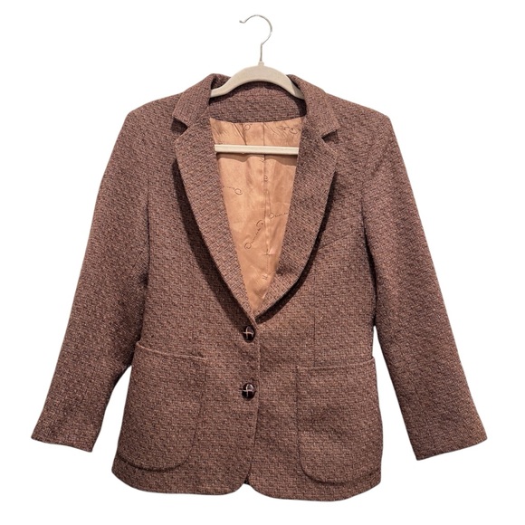 VTG Oscar de la Renta Wool Blend Tweed Blazer Jacket Preppy Academia Brown 10 *M - Picture 2 of 16